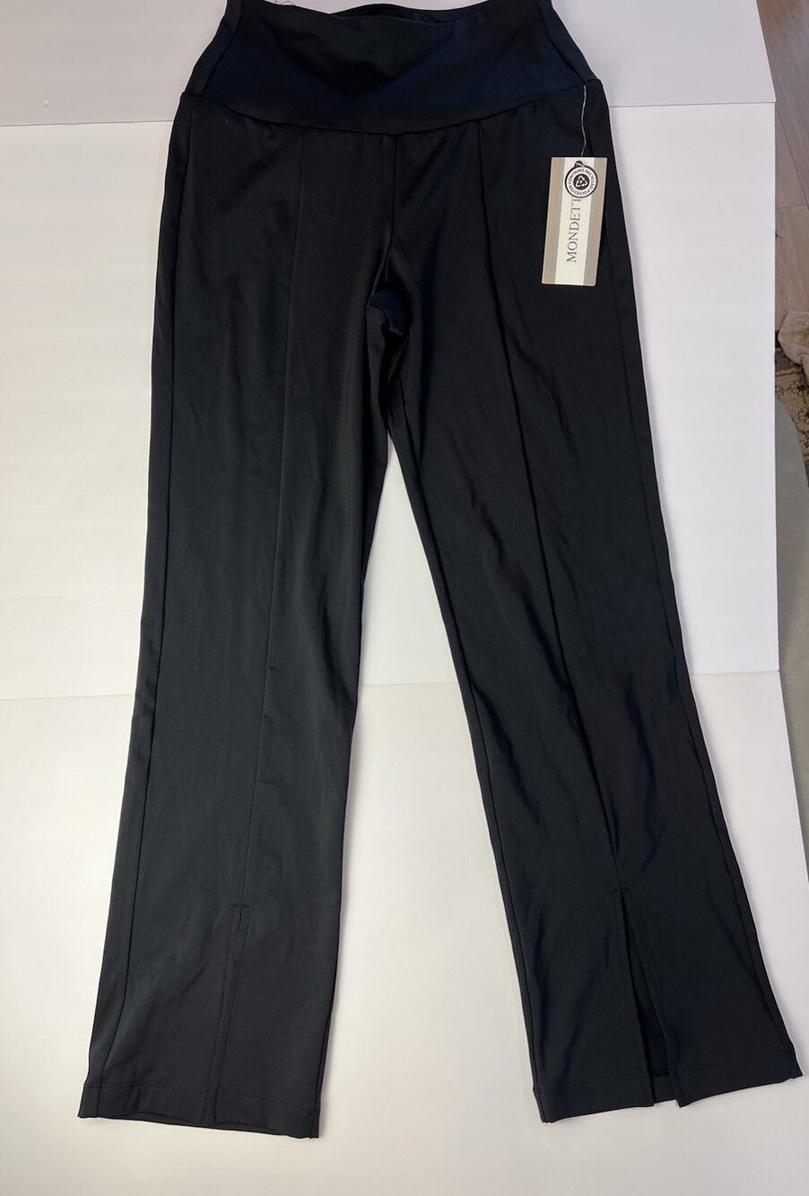 NWT Mondetta Womens Small Black Front Split Hem Flare Leggings Pants 12C1080